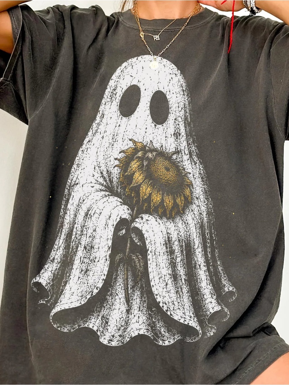 Ghost Graphic Tee with Sunflower